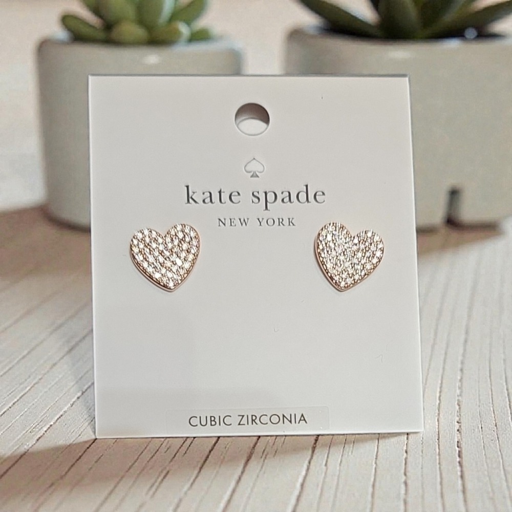 Kate Spade New York Rose Gold Heart Cubic Zirconia Stud Earrings‎